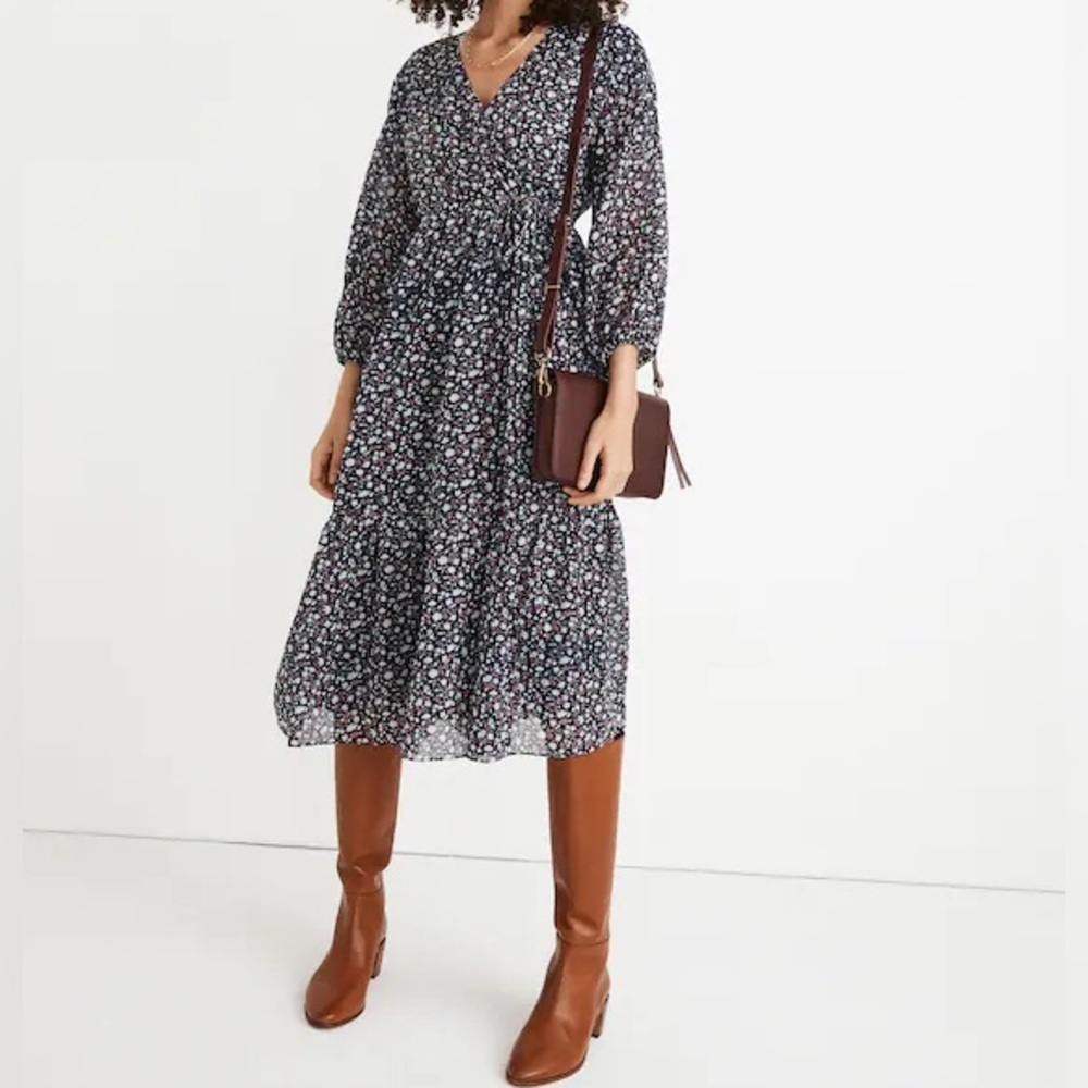 Madewell Tie Waist Midi Dress in Harvest Vine Size Small